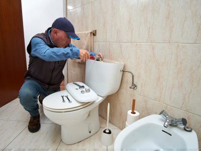 Plumber Repairing A Toilet Cistern