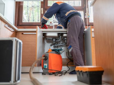 Plumber Unclogging A Kitchen Sink Drain