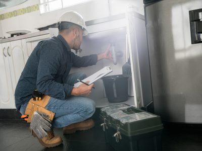 Plumber Fixing A Problem With The Sink In The Kitchen